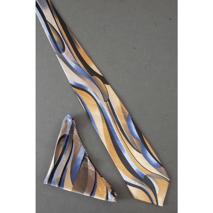 Sweeping Gold & Blue Tie & Handkerchief Set