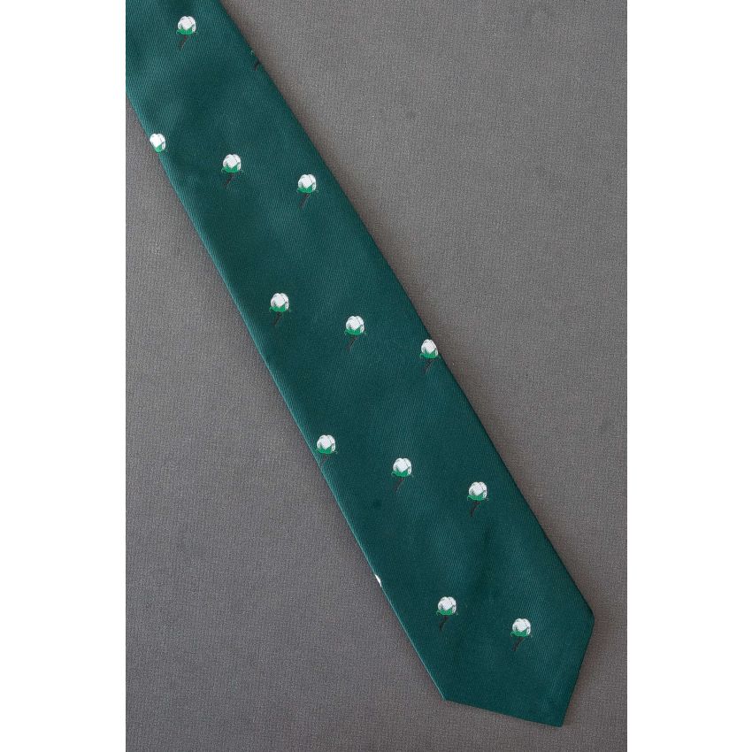 Cotton Boll Allover - 1970's Green Vintage Tie