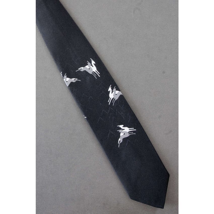 Two Gazelles Prancing - 1970's Black Necktie