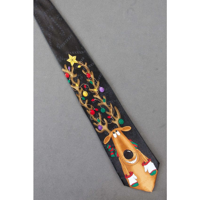 Ornaments Hang On A Reindeer Antlers Necktie