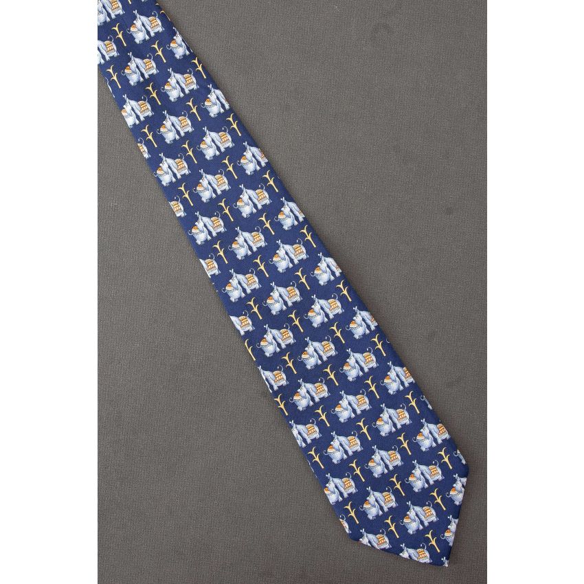 Two Elephants in Love - Blue Silk Necktie