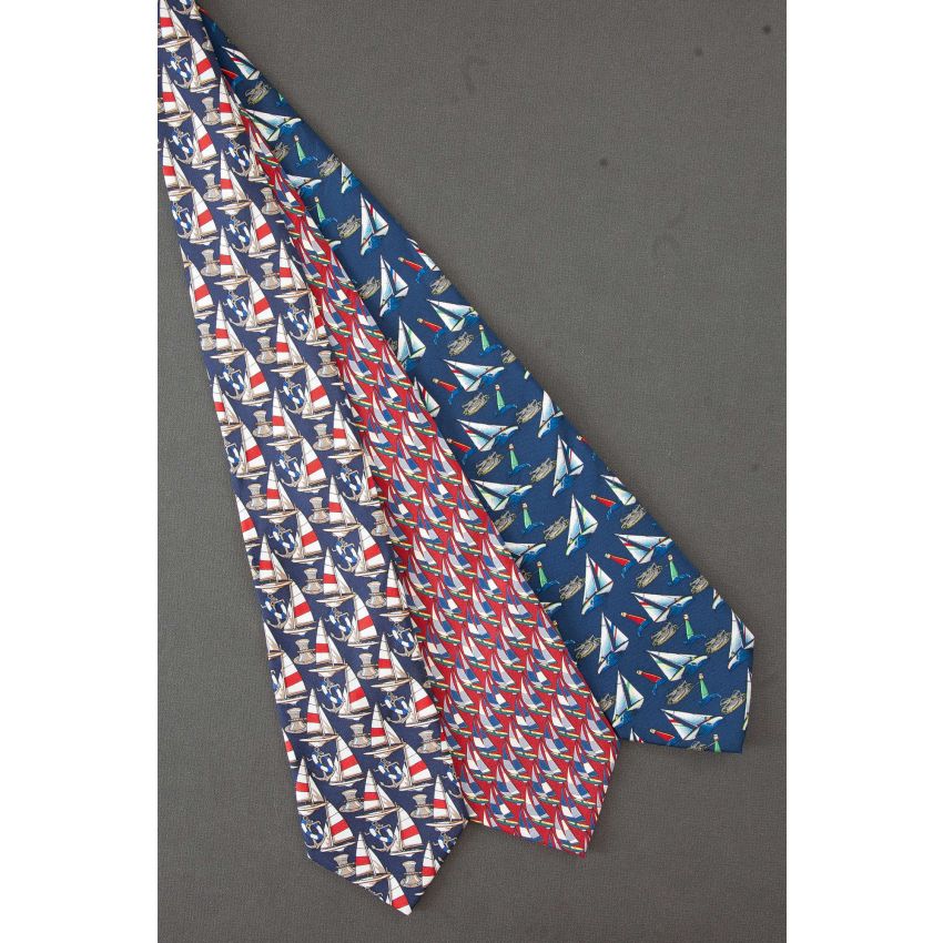 3 For $25 - Blue & Red Silk Sailboat Neck Ties