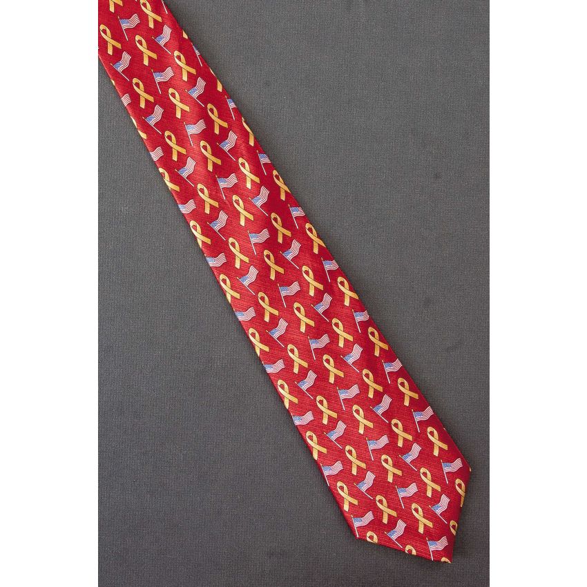 Yellow Ribbons & U.S. Flag - Red Silk Necktie
