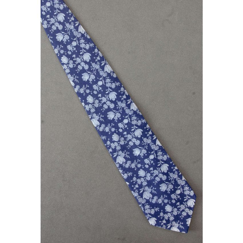 Pastel Blue Flowers on a Blue Cotton Necktie