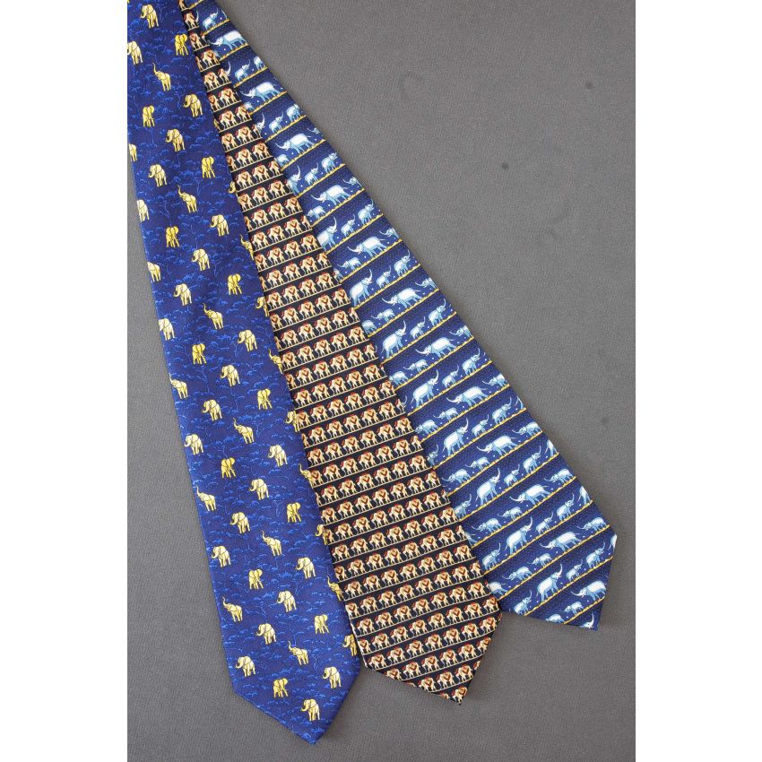 3 For $25 - Yellow & Blue Silk Elephant Neckties