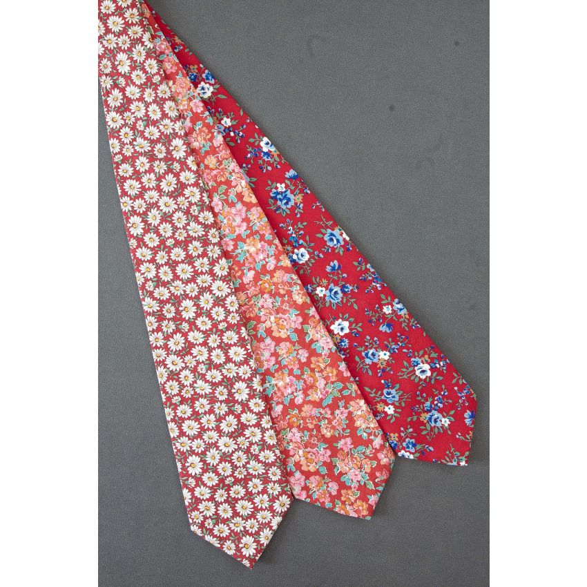 3 For $25 - Men's Red Cotton Floral Neckties