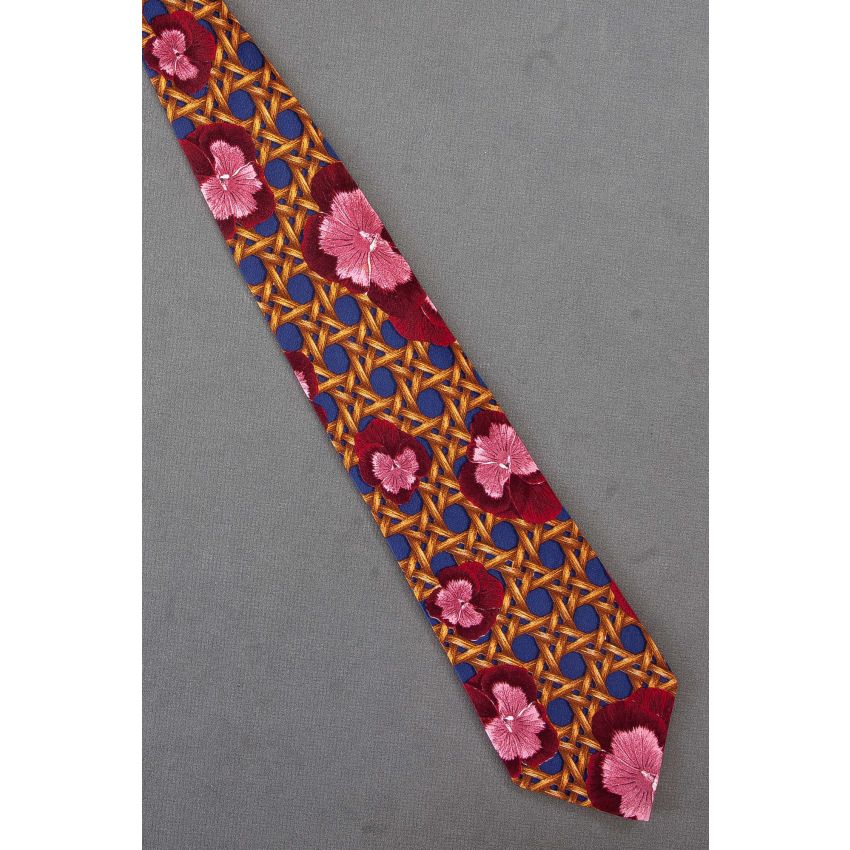 Dogface Flower & Lattice - Perry Ellis Silk Necktie