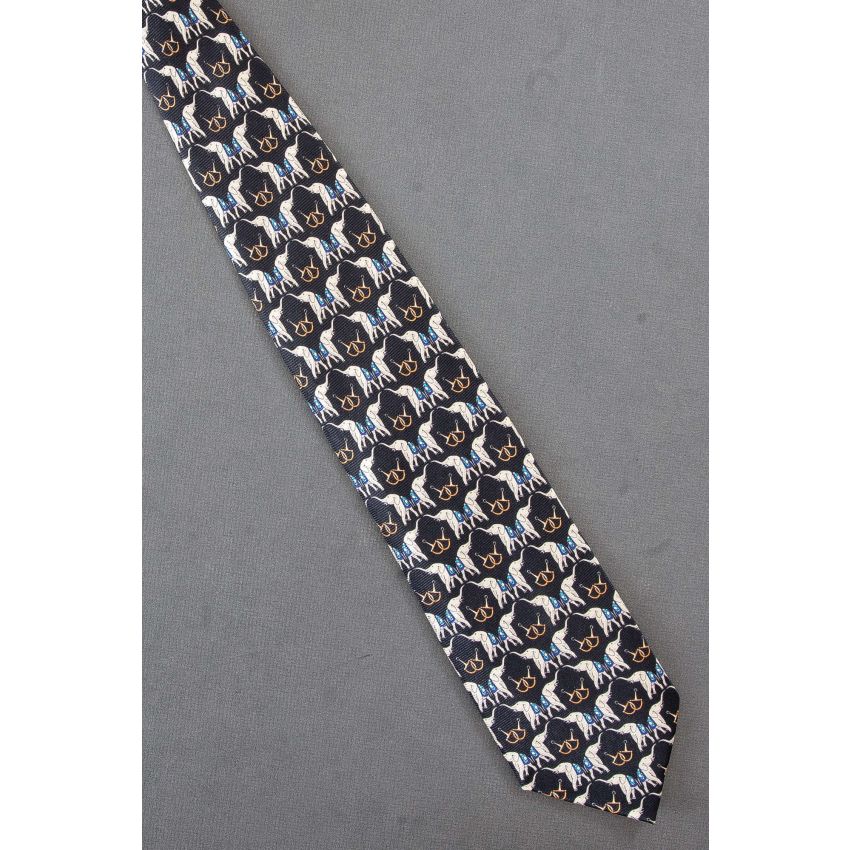 Elephants & Horse Tack - Men's Black Silk Necktie