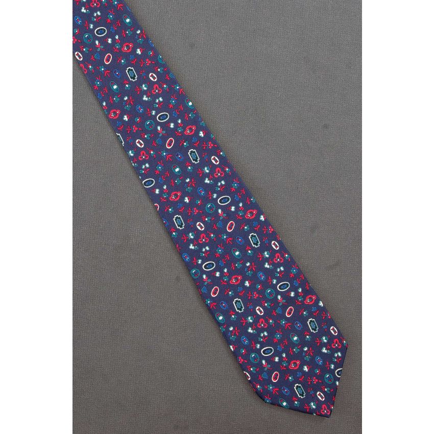 Native American Pattern Amid Flowers - Silk Tie