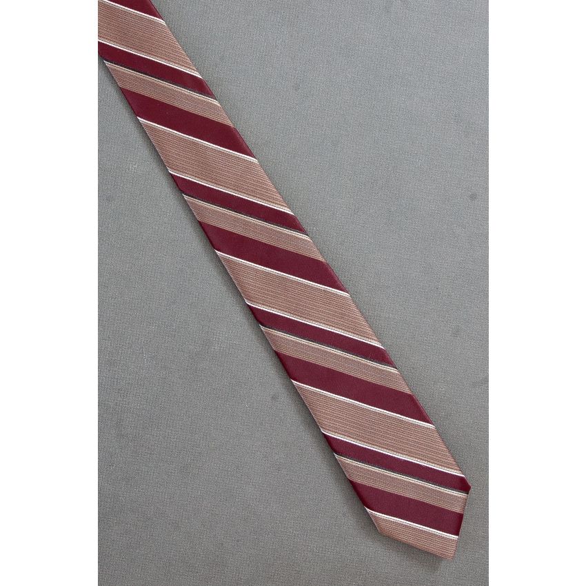 Burgundy Red & Tan Stripe - 80s' Thin Necktie