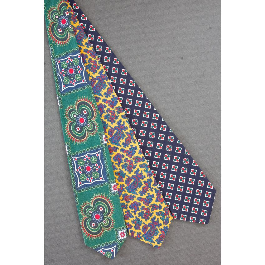 3 For $25 - Green, Yellow & Navy Cotton Neckties
