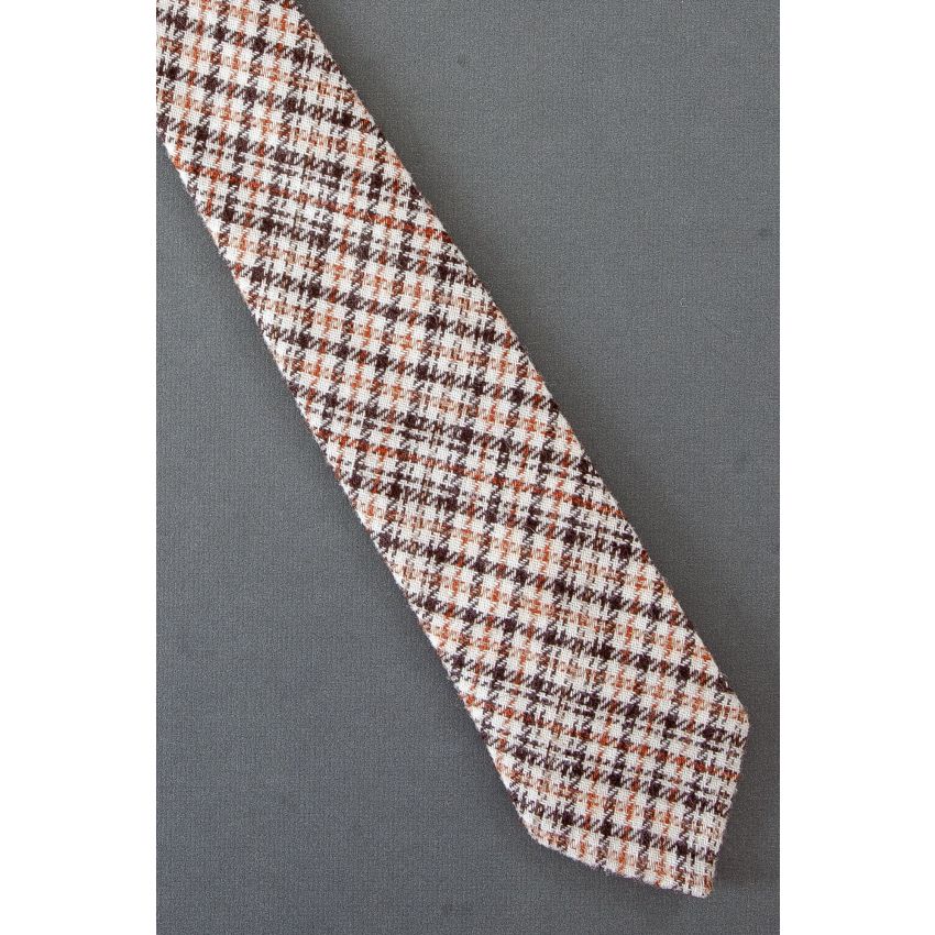 Brown & Ivory Plaid Pattern - 1970's Necktie