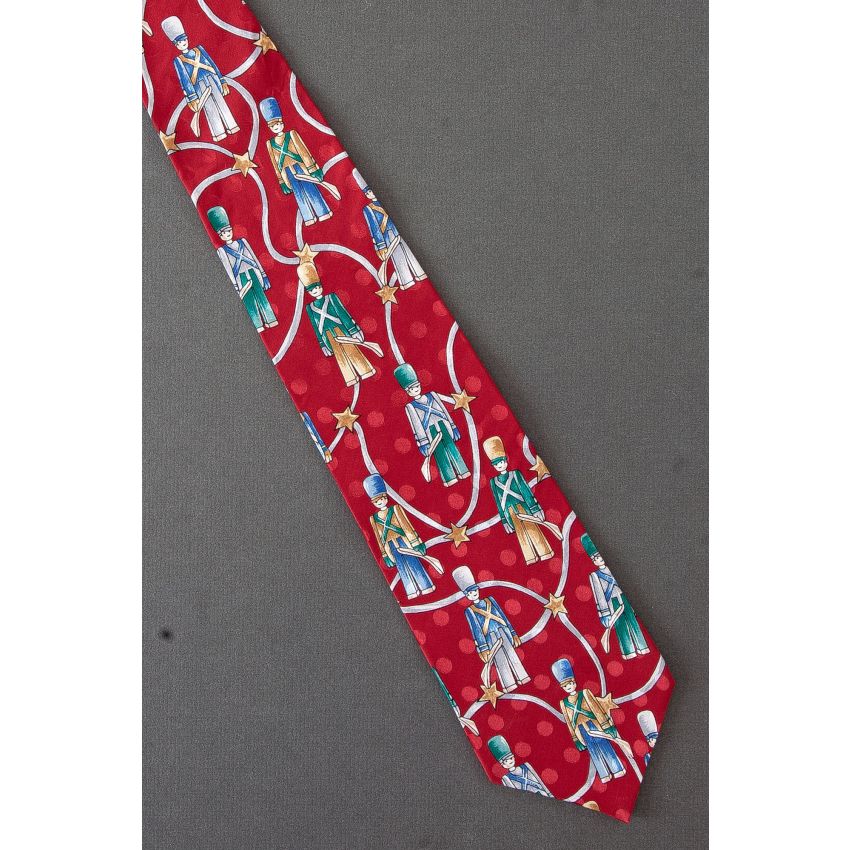 Toy Soldiers & Stars - Red Silk Christmas Tie