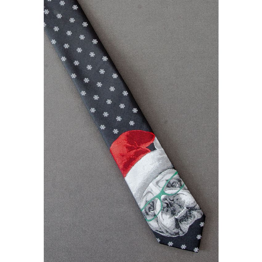 Santa Bulldog Wears Green Glasses Necktie