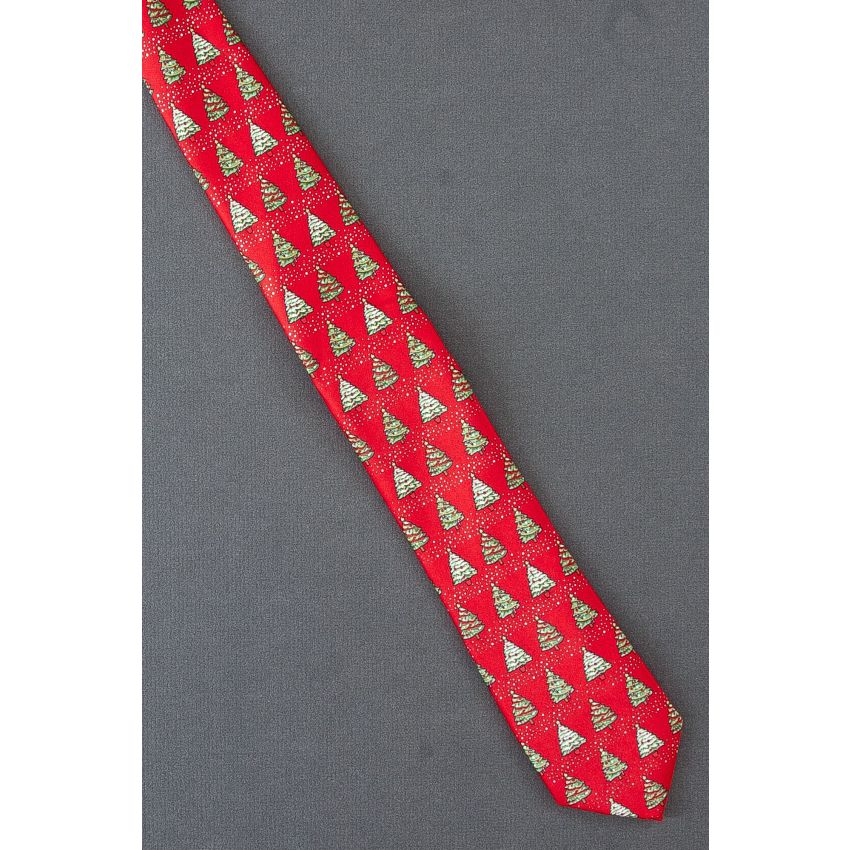 Rows of Christmas Trees - Skinny Red Necktie