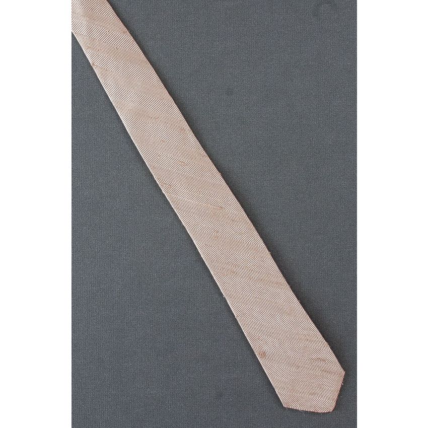 Stripes Woven on Skinny Beige Silk Bronzini Tie