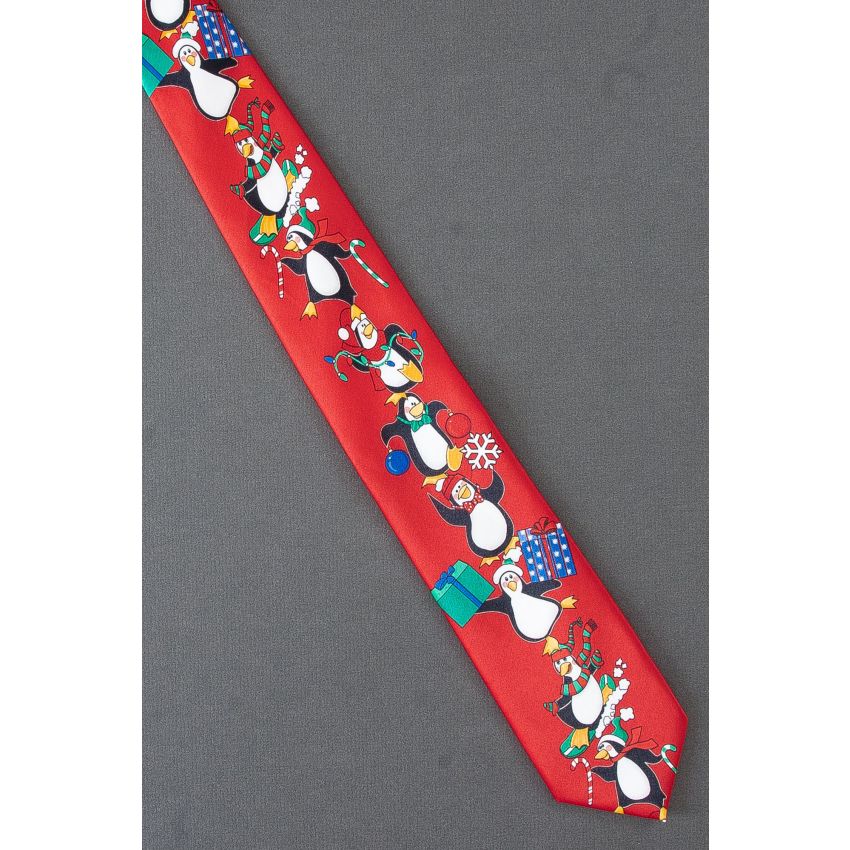 Christmas Penguins Balance On Each Other Tie