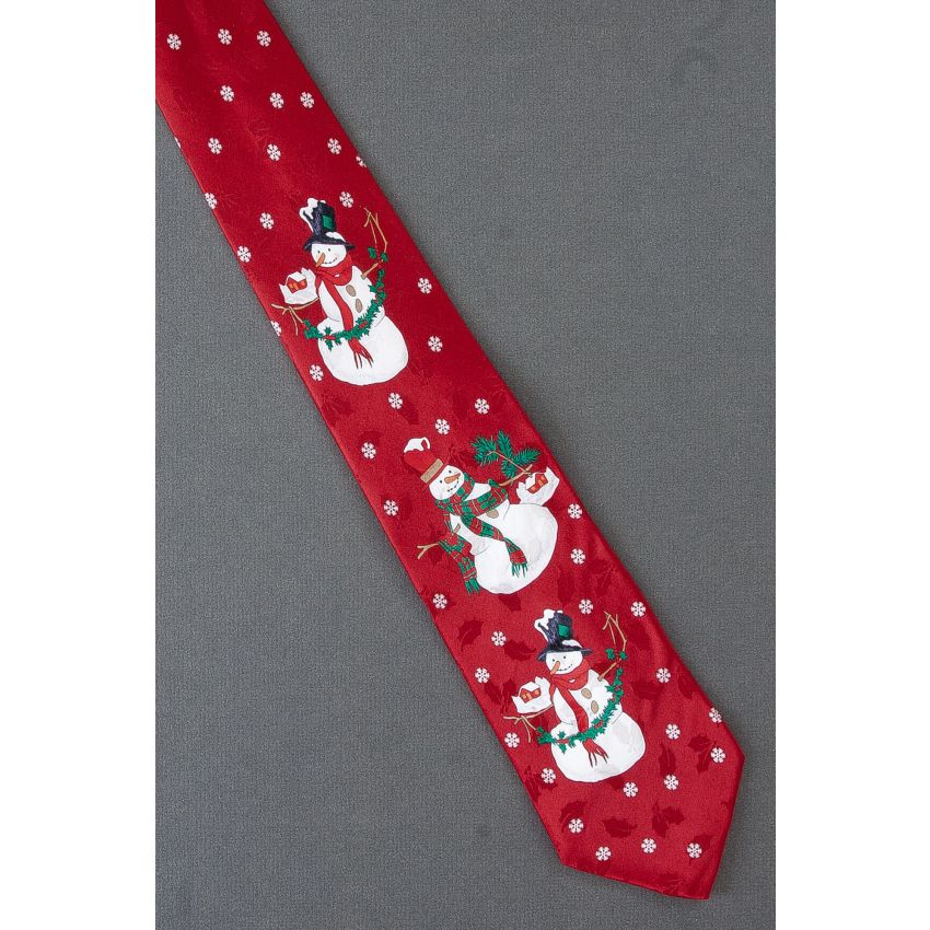 Three Happy Snowmen - Red Silk Hallmark Tie