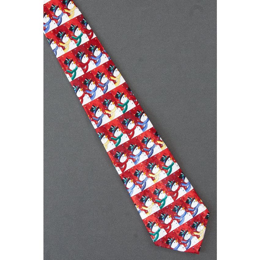 Snowmen With Top Hat & Colorful Scarves Necktie