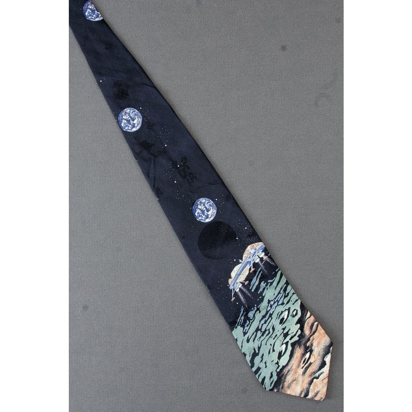 Space Ship Landing On A Planet - Black Silk Necktie