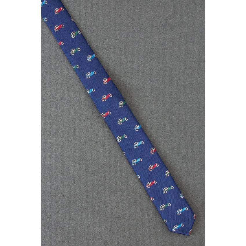 Vintage Automobiles - Skinny Navy Necktie