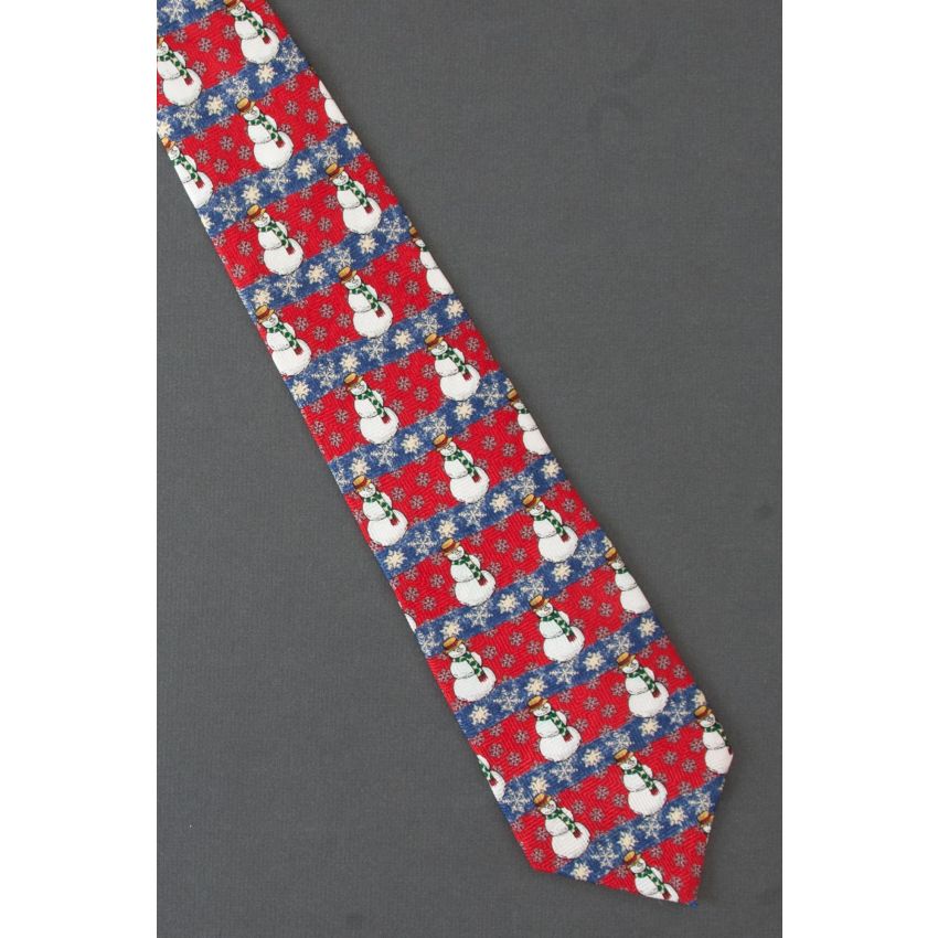 Snowman & Snowflakes - Red Silk Christmas Tie