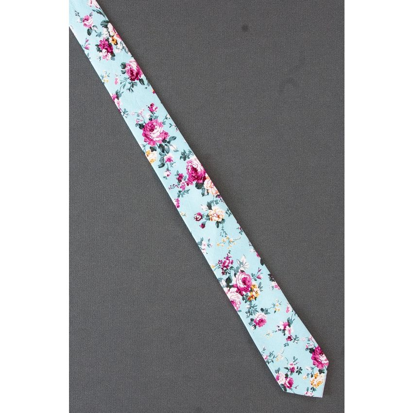 Pink & Gold Flowers - Skinny Green Necktie