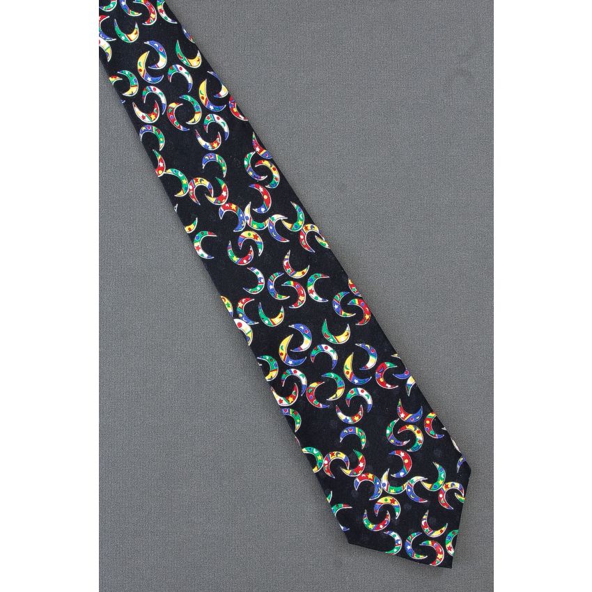 Crescents Contain Flags  - Black Silk Necktie