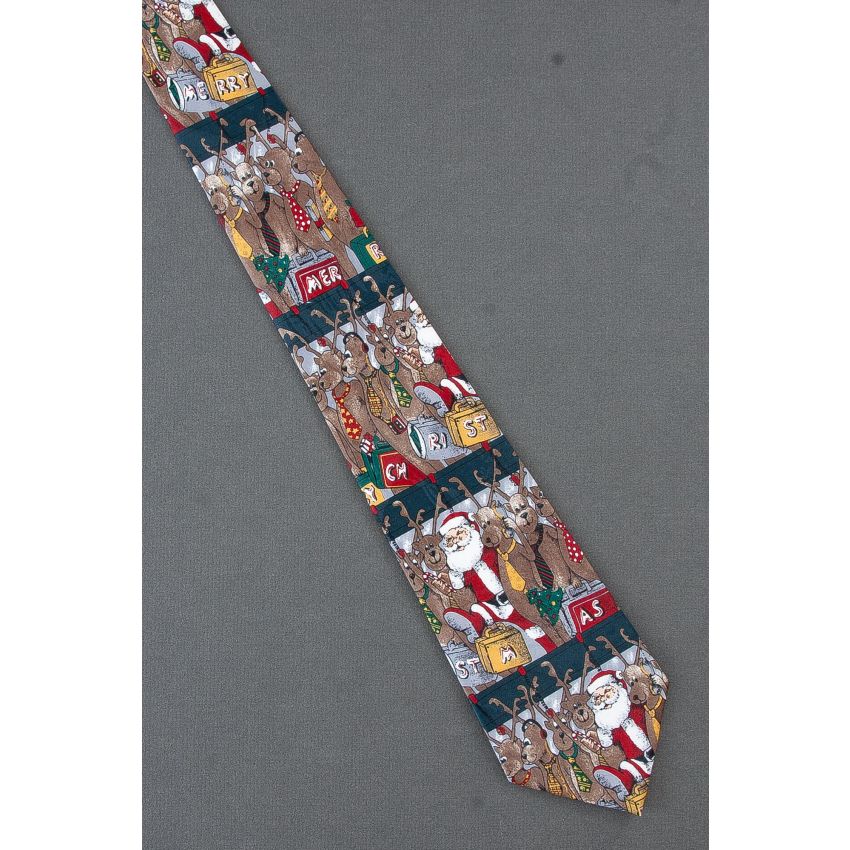 Santa & Reindeer Hold Gift Briefcases Necktie