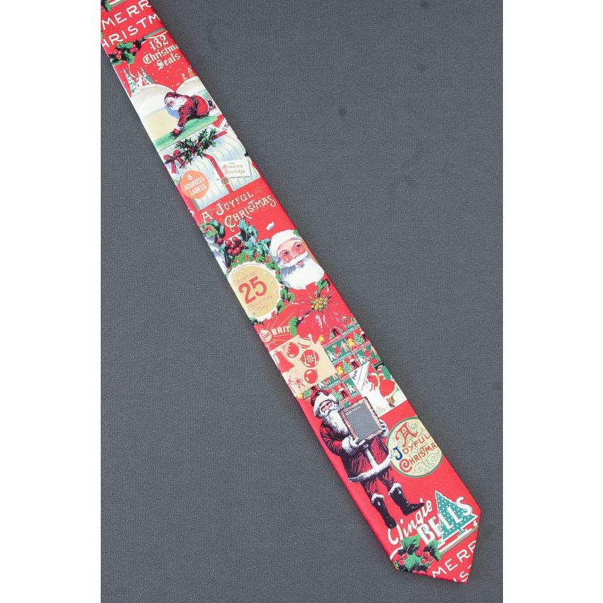 Santa Claus Salutations - Slim Red Christmas Tie