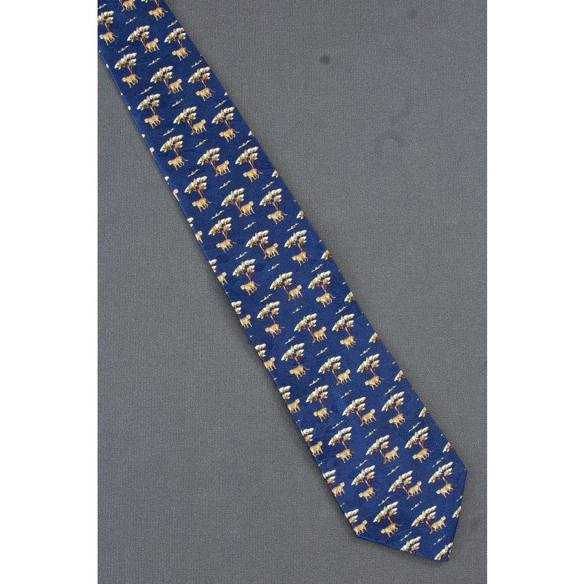 Tiger Cat Next to a Tree - Blue Silk Neck Tie