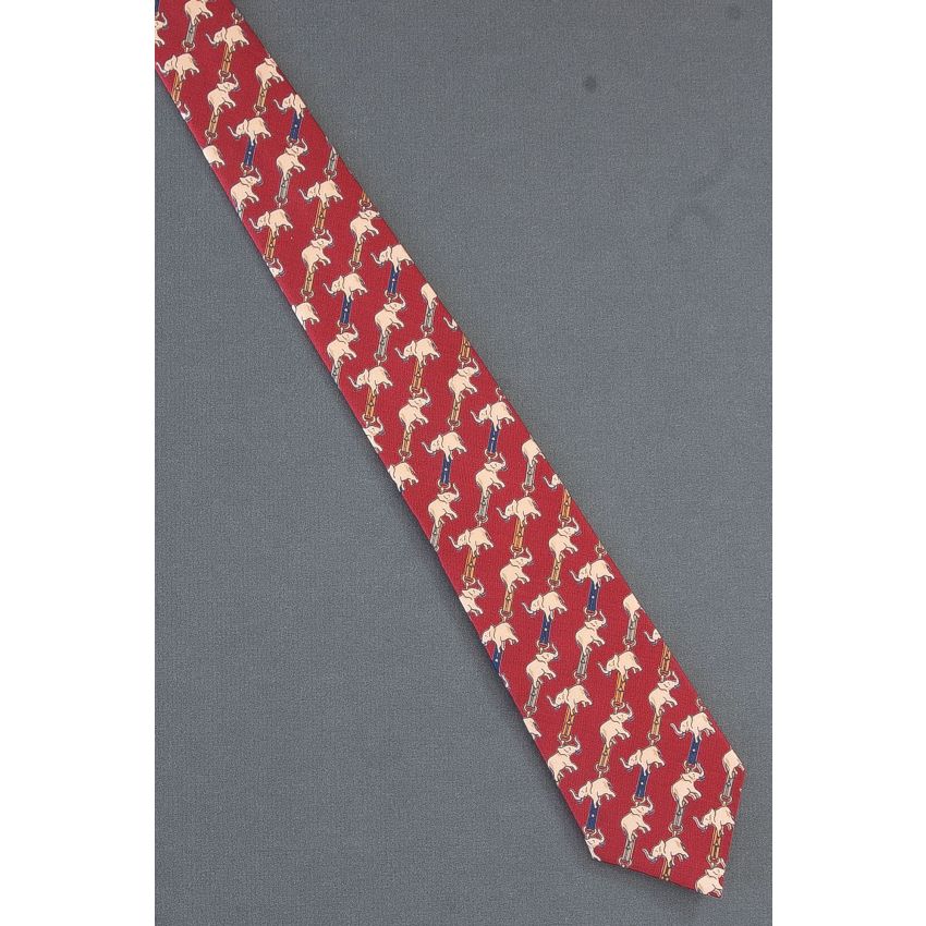 Elephants & Belts - Skinny Rust Red Silk Tie