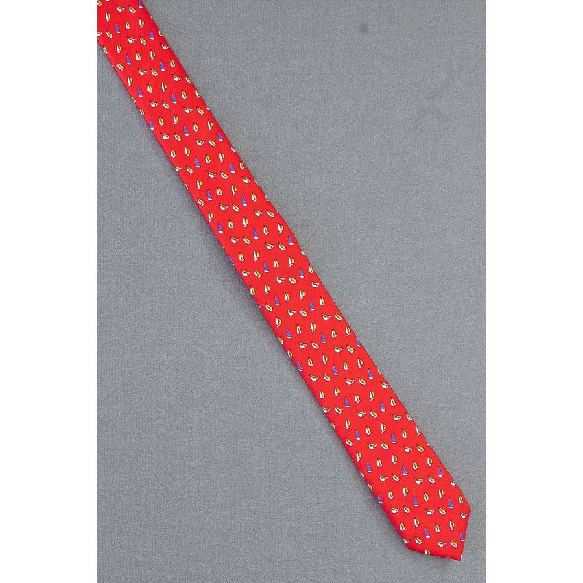 Navy & Gold Sailboats - Skinny Red Neck Tie