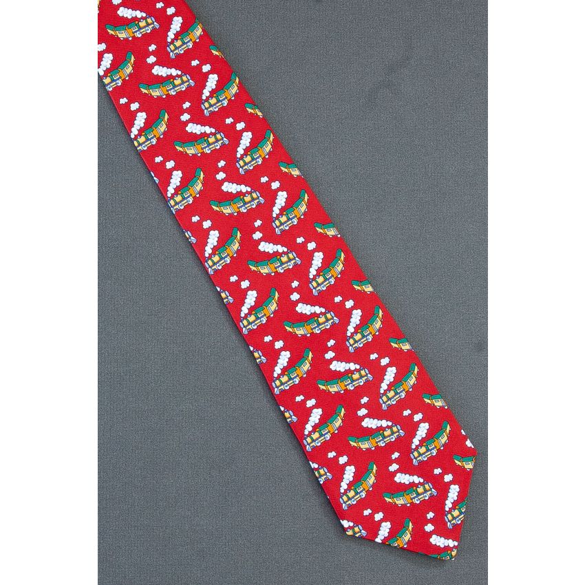 Choo Choo Trains Every Which Way Red Silk Tie