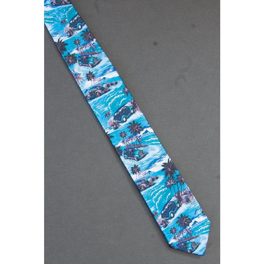 Woody Car & Surfboard At The Beach Necktie