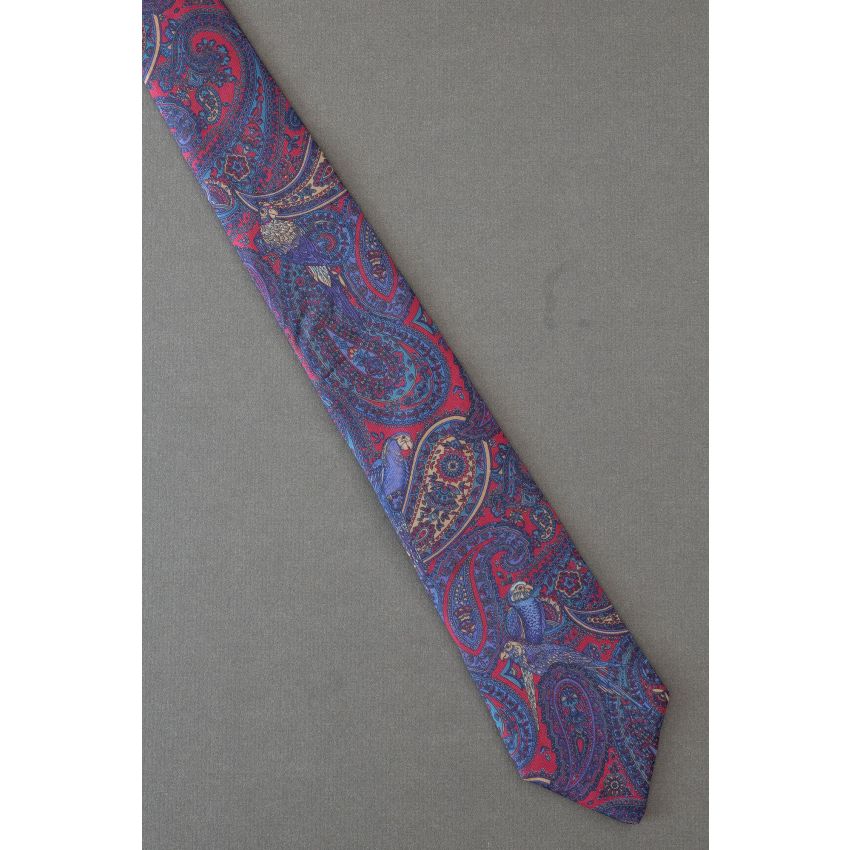 Parakeet Birds Amid Paisley Design Necktie