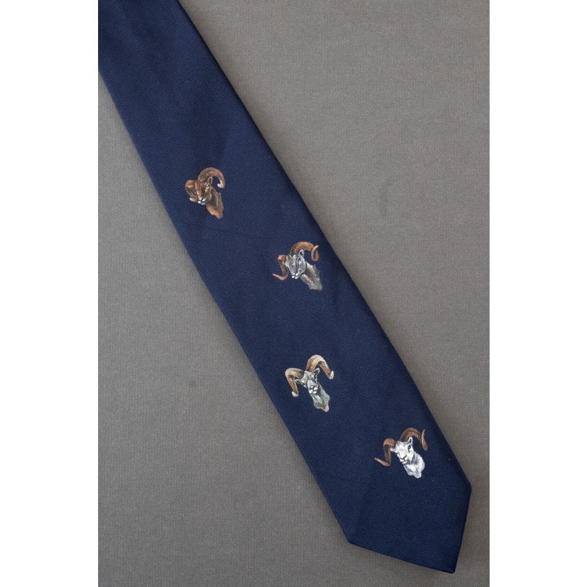 Bighorn Sheep - Hand Painted Navy Necktie