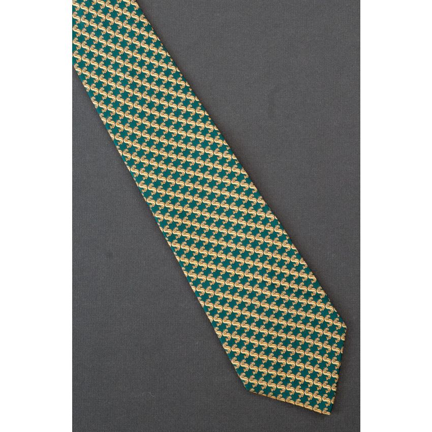 Dollar Sign Allover - Green Silk Necktie