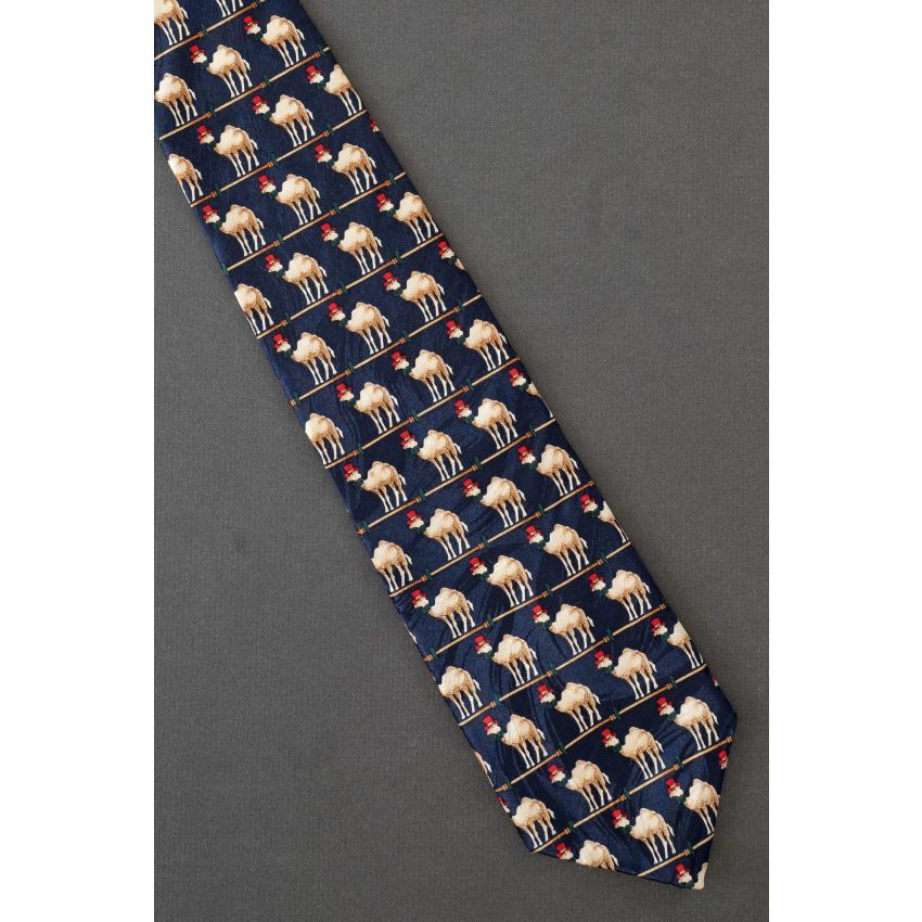 Top Hat Camel Tuxedo - Navy Blue Silk Necktie