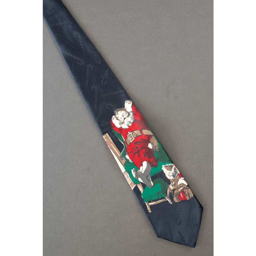 Santa Claus Relaxes By Fireplace - Christmas Tie