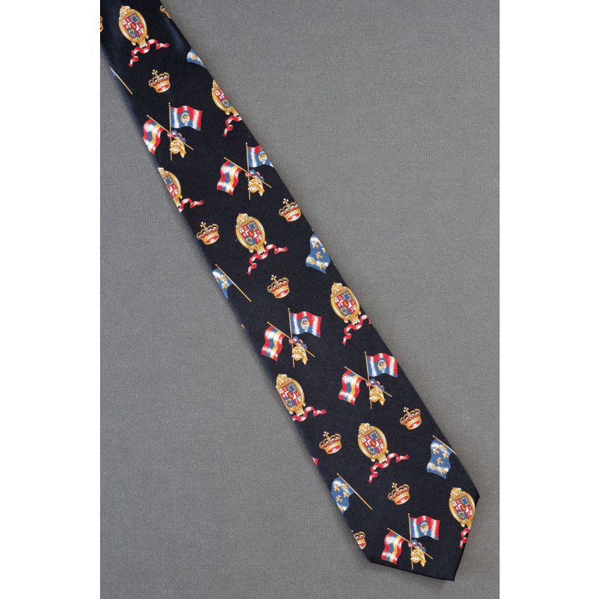 Crest, Crown, Helmet & Flags - Black Silk Necktie
