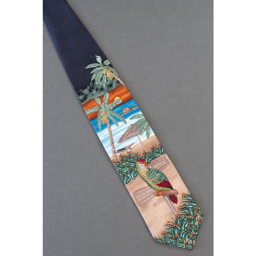 Parakeet on Street Sign to Tiki Bar or Beach Necktie