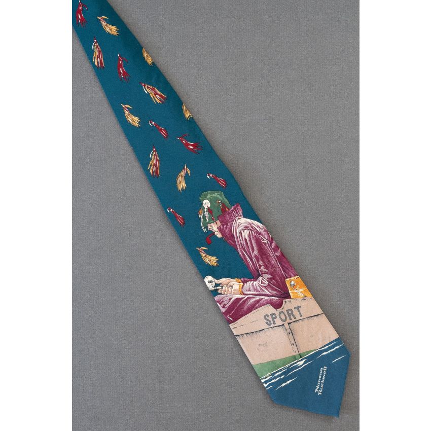 Fishing In The Rain - Silk Norman Rockwell Art Tie