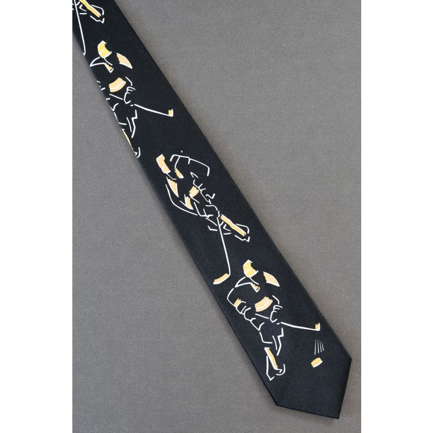 Hockey Player Outline - Black Sports Necktie