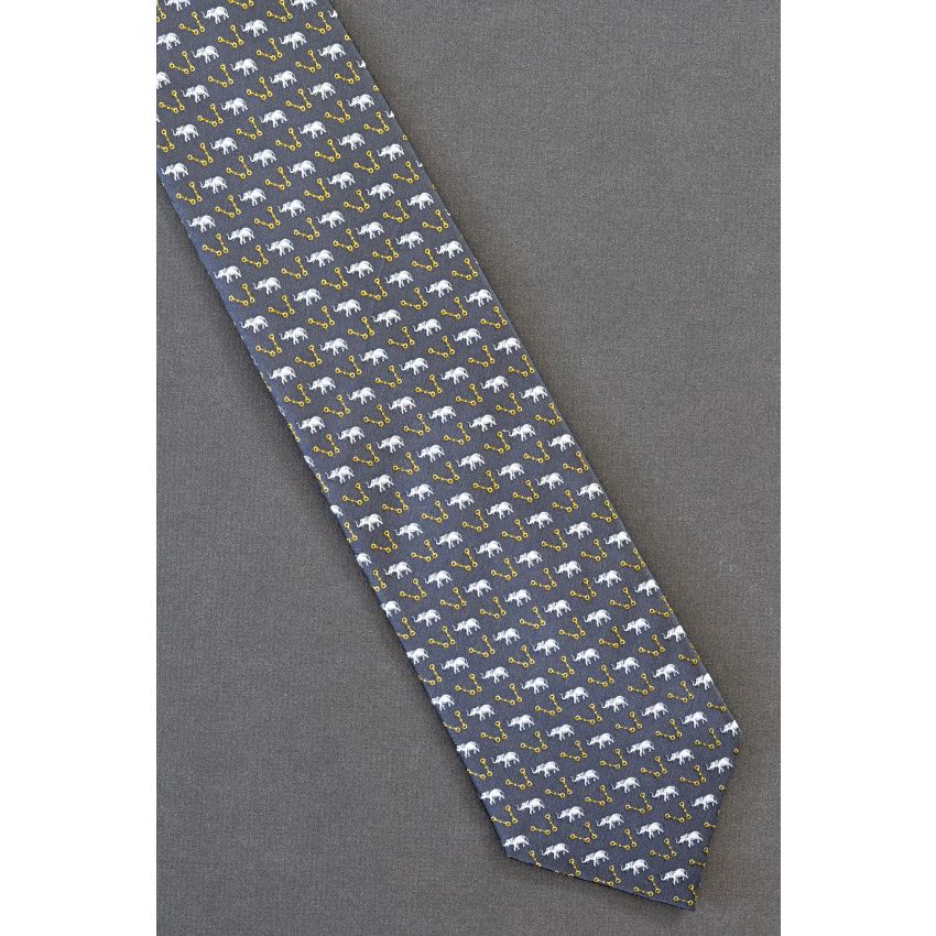 Elephants & Gold Chains - Gray Silk Necktie