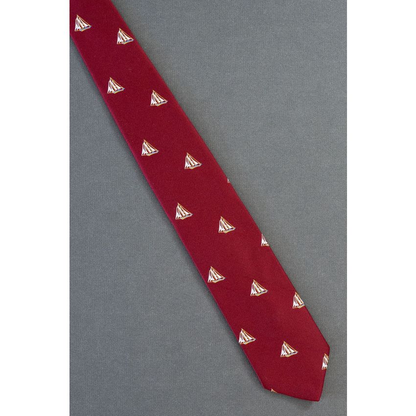 Sailboats - 1980's Slim Red Vintage Necktie